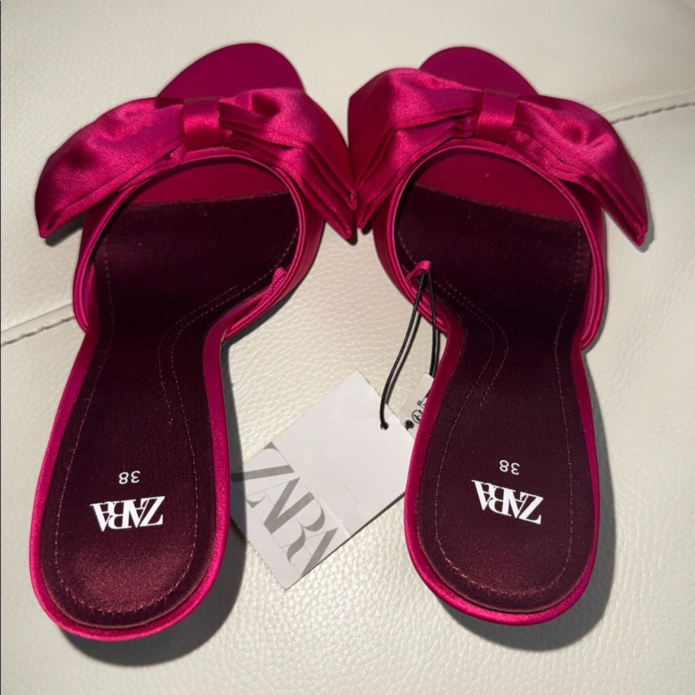 Zara Fuchsia Satin Bow Heels‎ - Picture 10 of 12